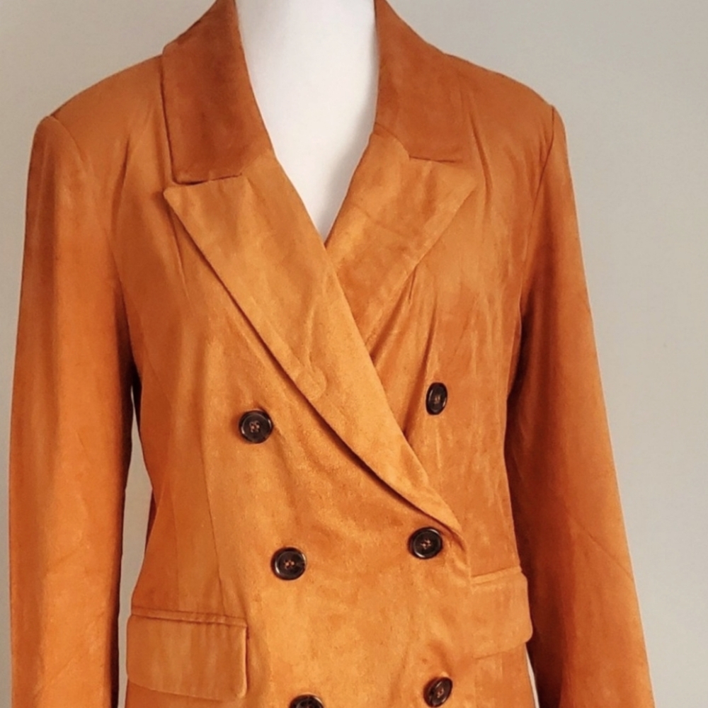 BAGATELLE Buttery Soft Faux Suede Womens Double Breasted Blazer Burnt Orange MED